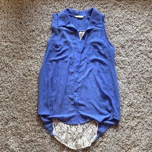 Lush blue Sleeveless Blouse with Lace back